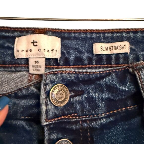 True Craft Sz 14 Slim‎ Straignt Button Fly Distressed Jeans - Picture 6 of 13